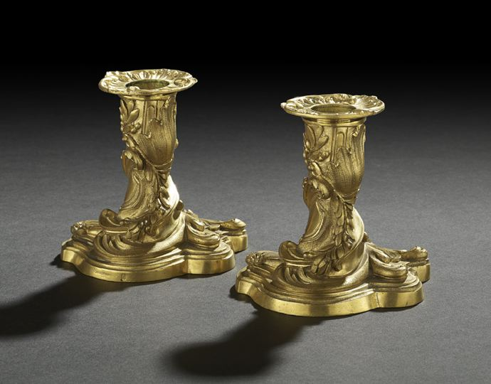 Pair of Cardeilhac Paris Gilt Bronze Console Candlesticks fourth quarter