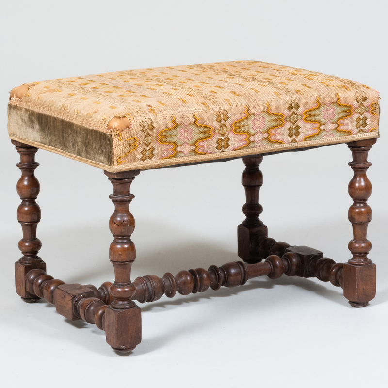 Louis XIII Turned Walnut Stool Together with Louis XV provincial