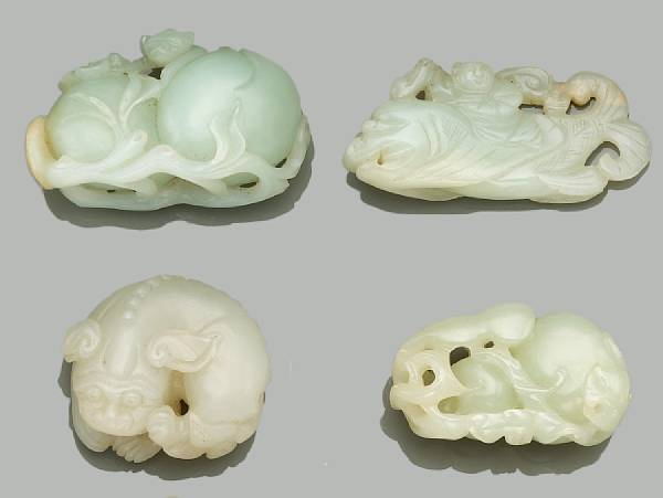 Twenty one small nephrite carvings 19th Century and Later Comprised