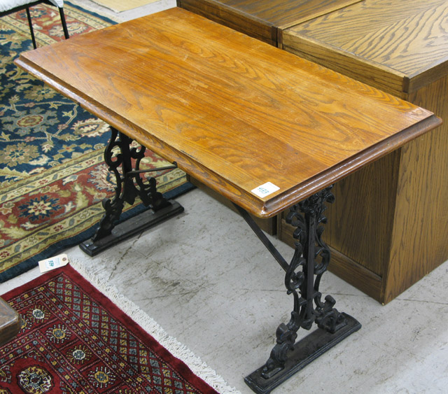 VICTORIAN OAK AND CAST IRON PUB TABLE English late 19th