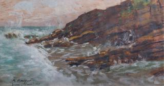Marcel Amiguet Rocky Coast at Sunset Watercolor Marcel Amiguet Rocky