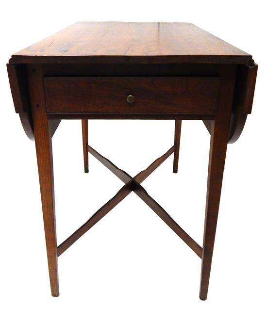 19th C drop leaf table mahogany cut corners single pull