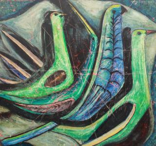 Signed 20th C Painting Three Birds Signed 20th C Painting