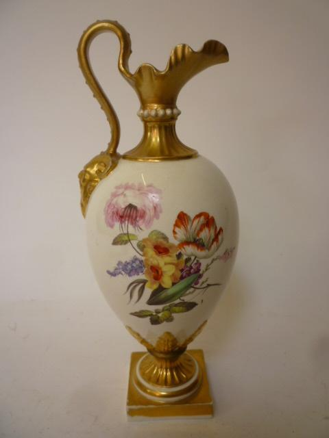 A BLOOR DERBY PORCELAIN EWER of ovoid form with high