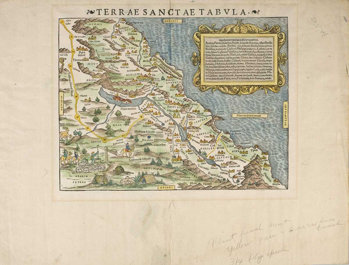 HANDCOLORED ENGRAVED MAP OF THE HOLY LAND Sheet size 16