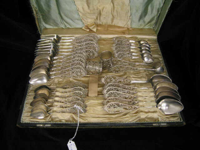 33 Pc Silver Filagree Flatware Service for 6 in original