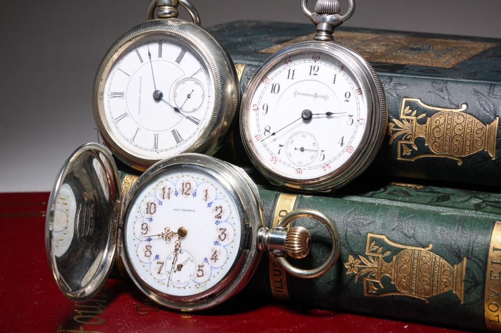 ONE STERLING TWO SILVER TONE POCKET WATCHES American late 19th