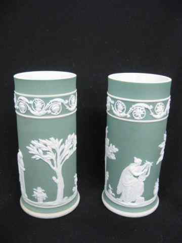 Pair of Wedgwood Jasperware Vases classical scenes of maidens in