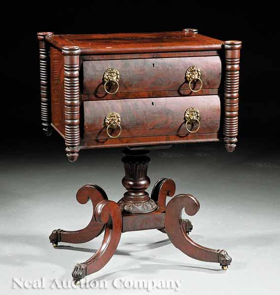 An American Classical Inlaid Mahogany Work Table early 19th c