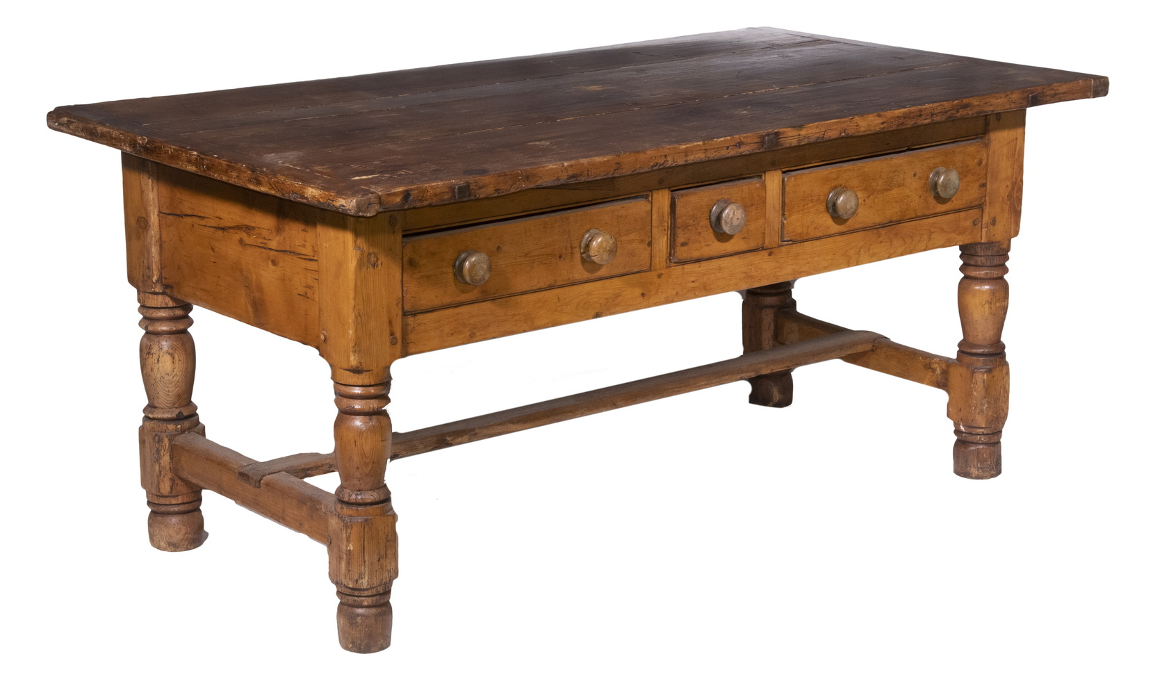 EARLY PINE WORK TABLE 18th c Heavy Farmhouse Table pegged