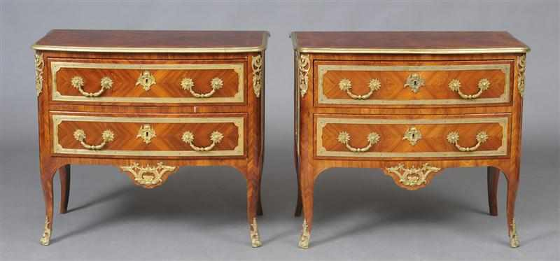 PAIR OF R GENCE STYLE GILT BRONZE MOUNTED KINGWOOD COMMODES