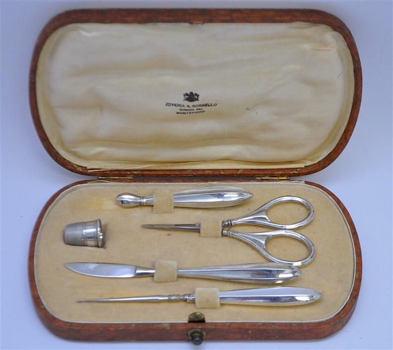 800 SILVER BOXED SEWING SET c 1900 800 Silver 5