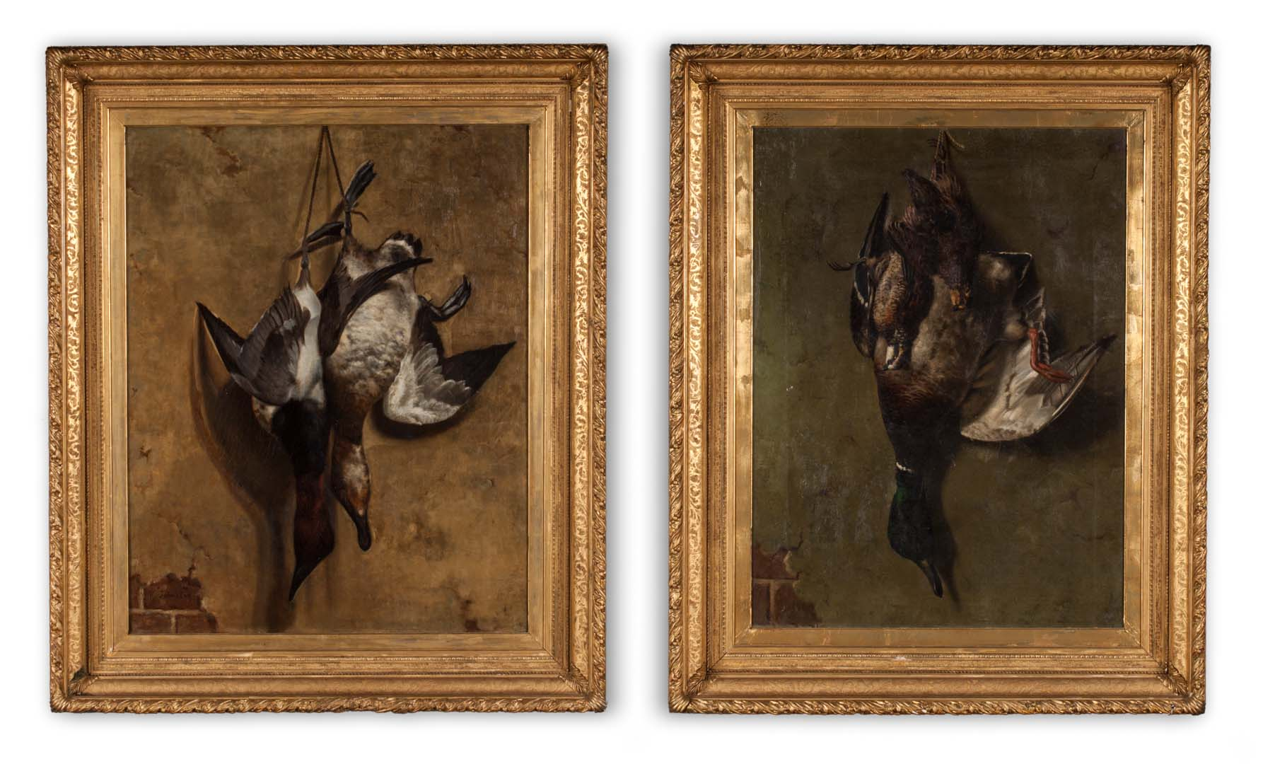 Reuben Johnston Hanging Game two oils Reuben Le Grande Johnston