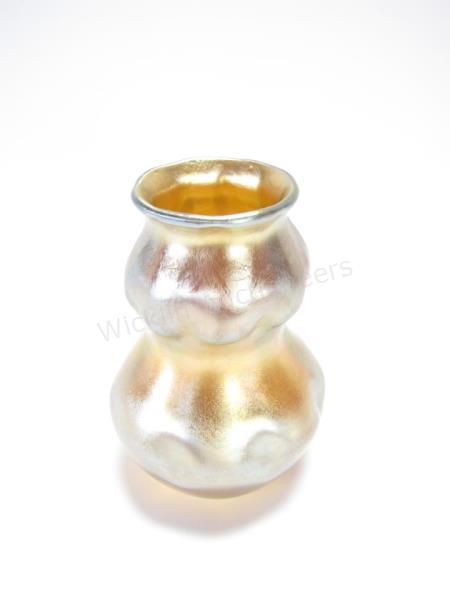Iridescent Favrile Glass Vase gourd form with bulbous neck marked