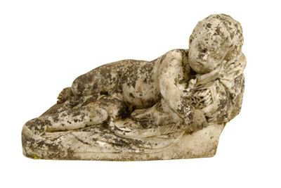 A 19th century carved marble figure of sleeping cupid 14