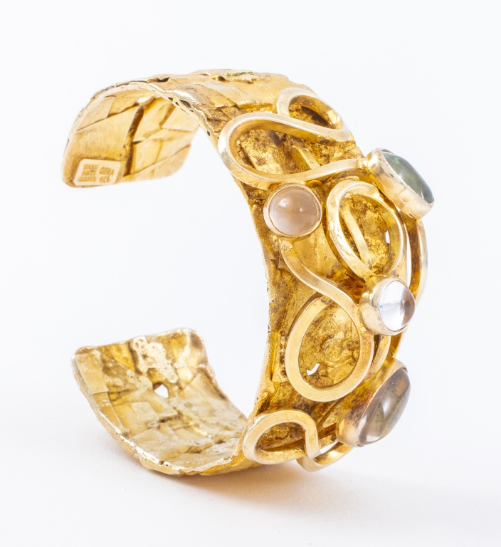 RACHEL GERA GILT SILVER ROCK CRYSTAL CUFF BRACELET Vintage Rachel