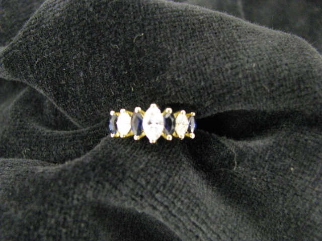 Diamond Sapphire Ring 3 marquis diamonds and 4 sapphires 1