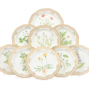 A Group of Eight Royal Copenhagen Flora Danica Reticulated Porcelain