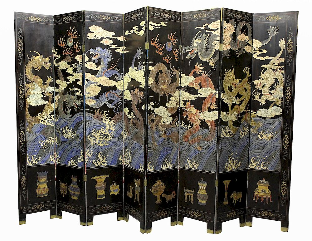 Large Chinese 5 Claw Dragon Coromandel Screen Large Chinese 5