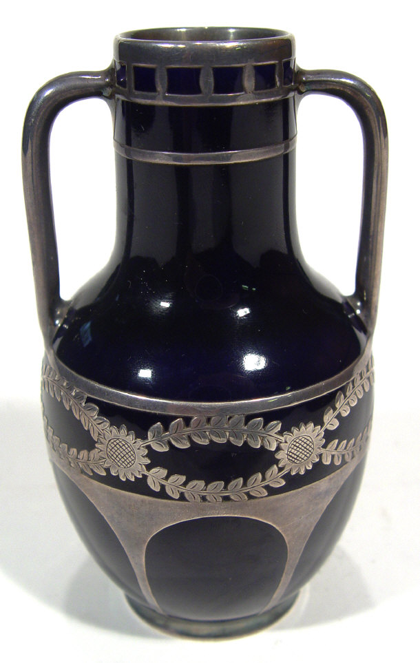 Rosenthal Art Nouveau porcelain vase with applied floral silver metal