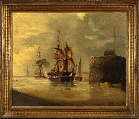 Continental School Third Quarter 19th Century Vessel Saluting an Anchored