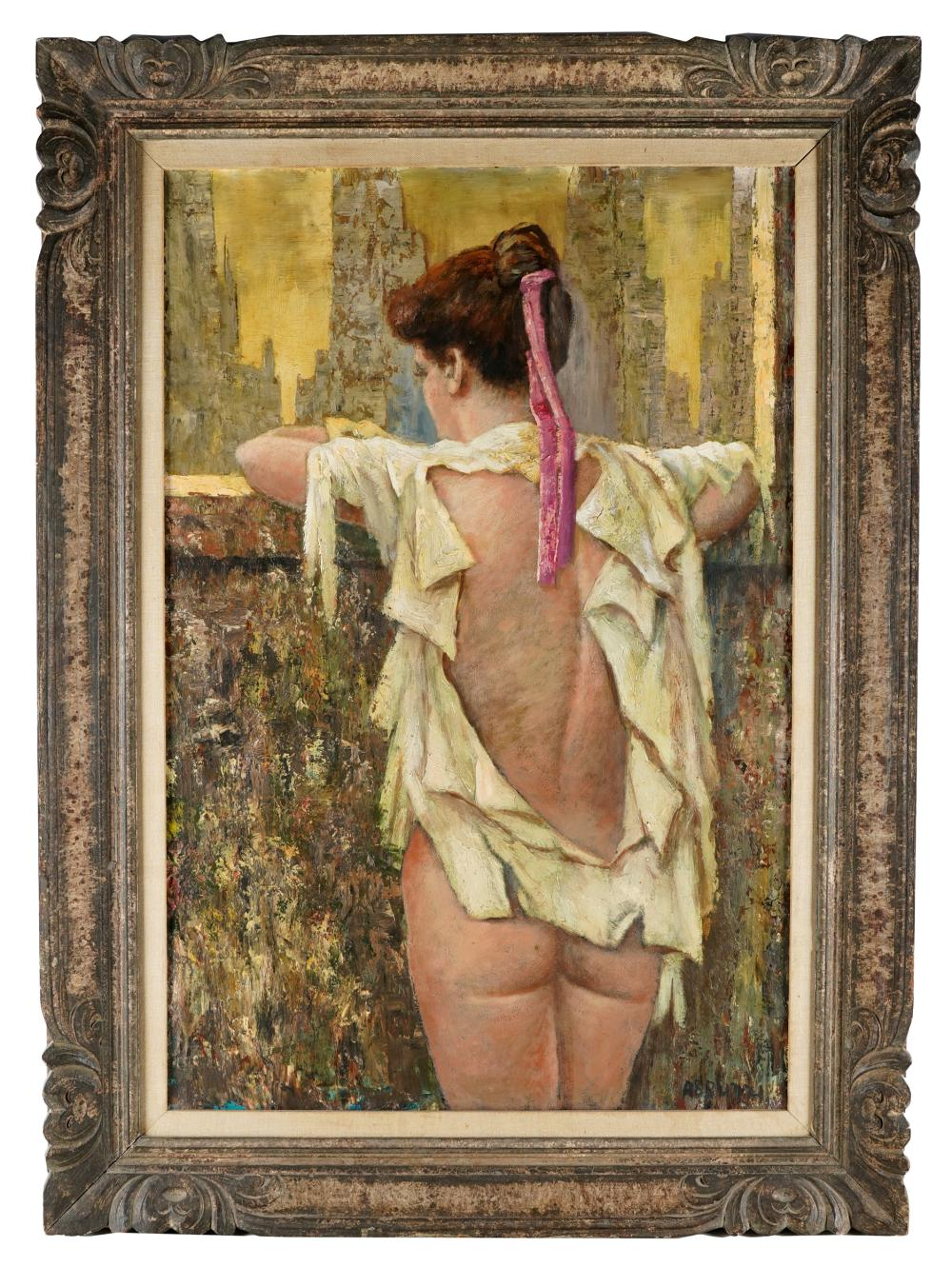 20TH CENTURY FIGURE OF A WOMANoil on board signed Abruth