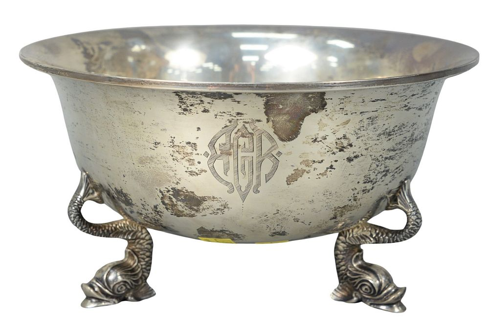 Sterling Silver Revere Style Bowl on dolphin feet monogrammed on