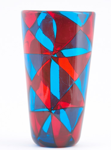 BAROVIER TOSO Intarsia vase of fused glass triangles in red