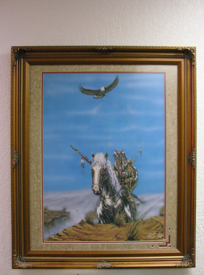 JEROME BUSHYHEAD NATIVE AMERICAN PRINT Hand signed 1990 Framed Size