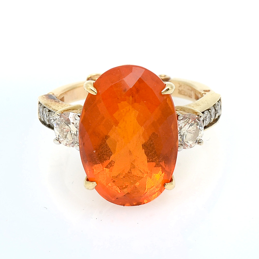 14K 7 61 CT ORANGE FIRE OPAL DIAMOND RING Single