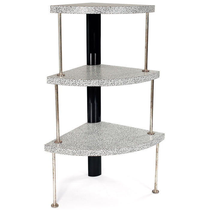 Ettore Sottsass corner etagere Memphis three platforms with curved fronts
