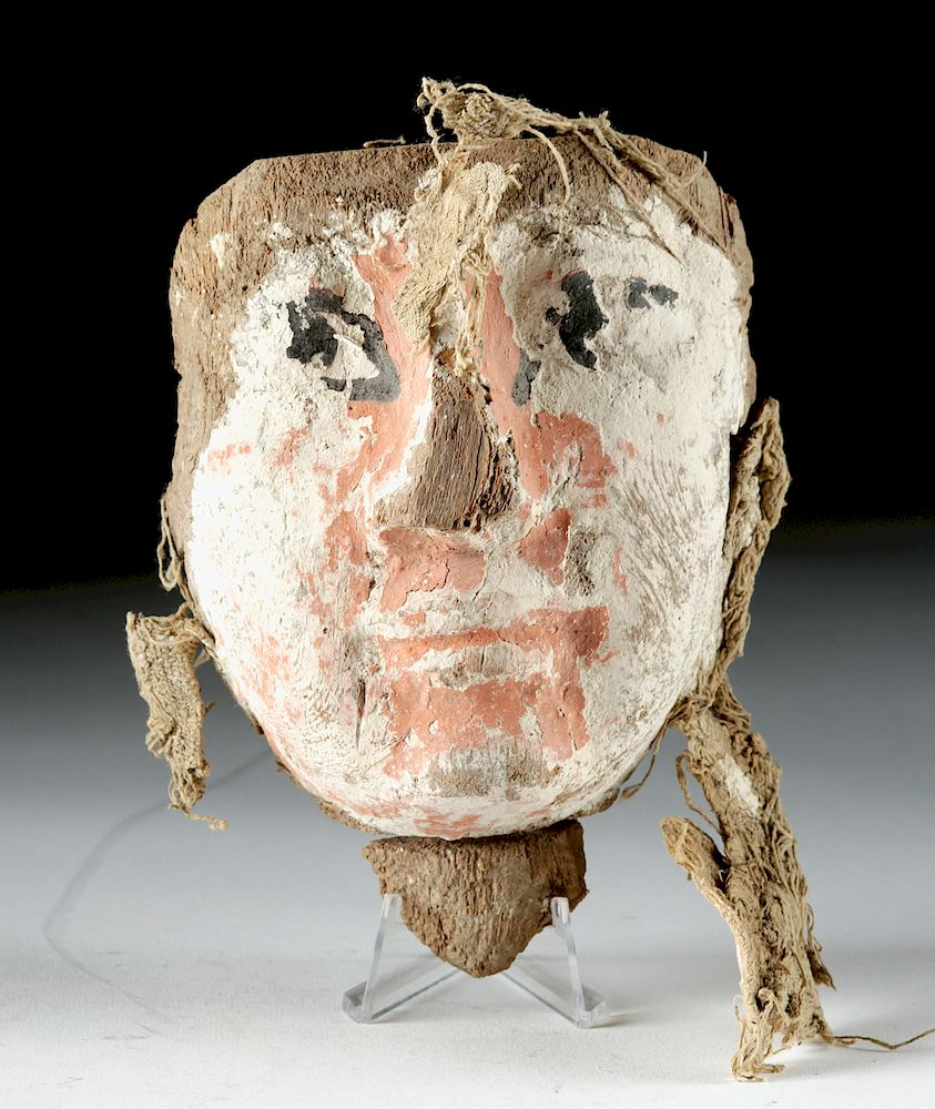 Egyptian Cedar Gesso Linen Sarcophagus Mask Egypt Late Dynastic Period
