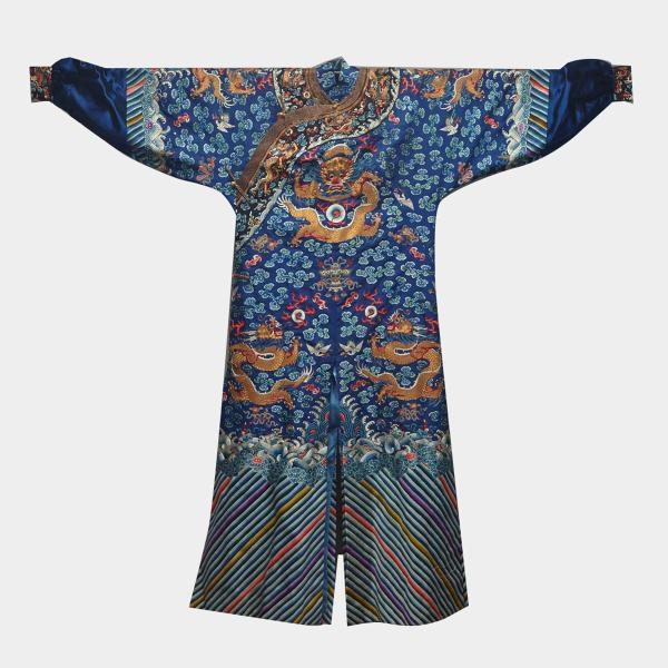 Blue Ground Silk Embroidered Dragon Robe 19th Century The royal