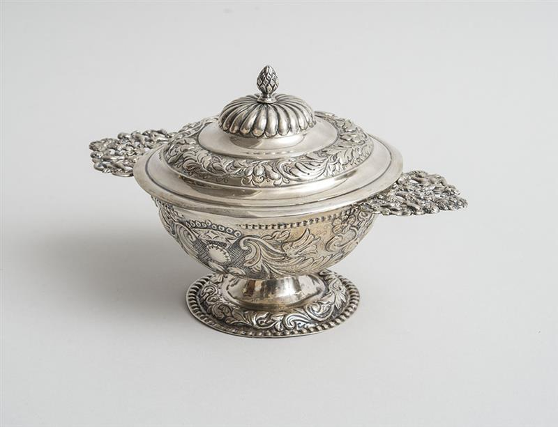 DUTCH SILVER REPOUSS BOWL AND COVER Marked with starburst M