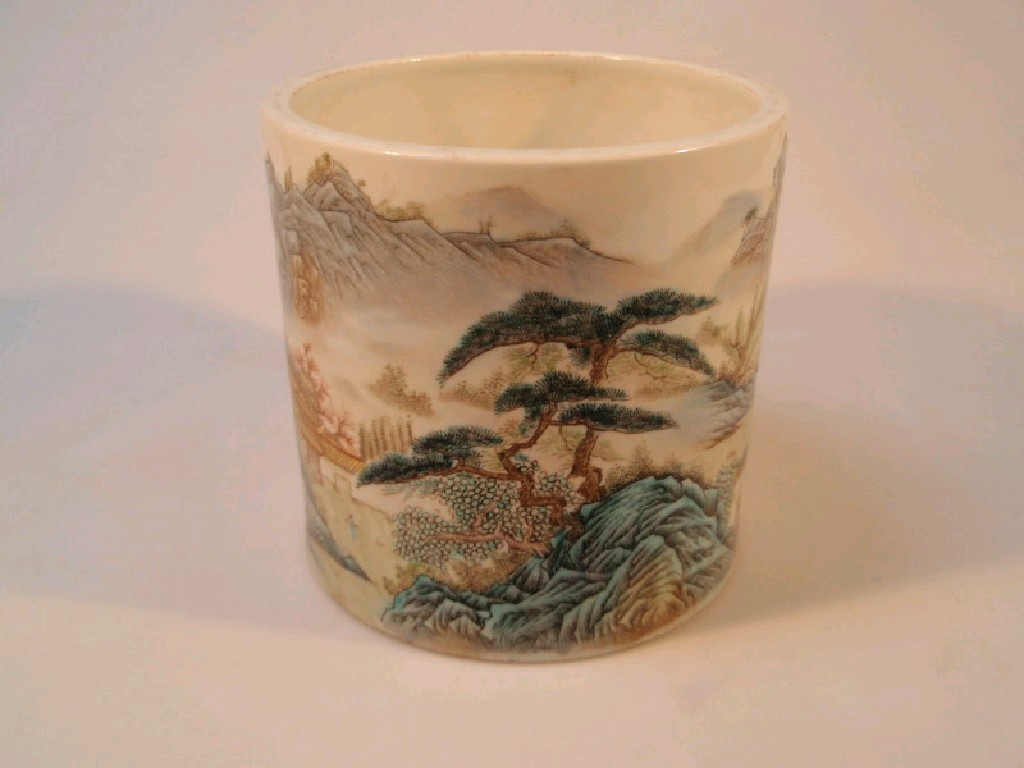 Chinese hand painted porcelain brush pot sketched by Zhand Zhi