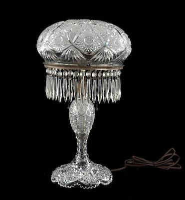 A Hubbell Brilliant Cut Glass Lamp The mushroom lamp with