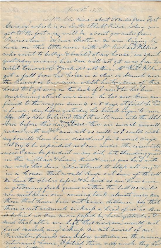 CALIFORNIA Sasseen John P Letter home from the cholera ridden