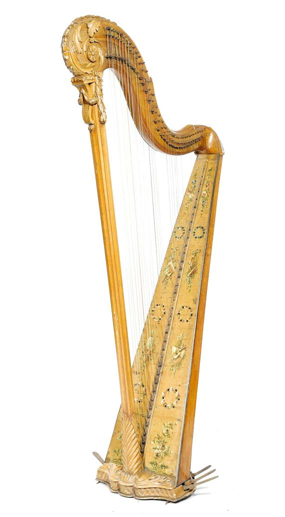 HARP Louis XVI signed P KRUPP PARIS Carved cherry painted