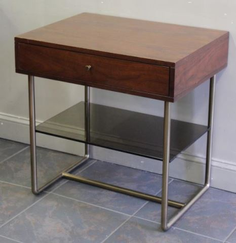 Modern Baker One Drawer End Table with Smoke GlassSide table
