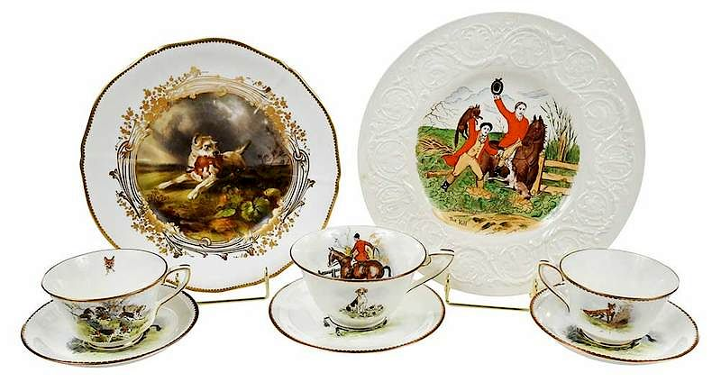 Assorted Dishware Decorated with Hunting Scenes British 19th 20th century