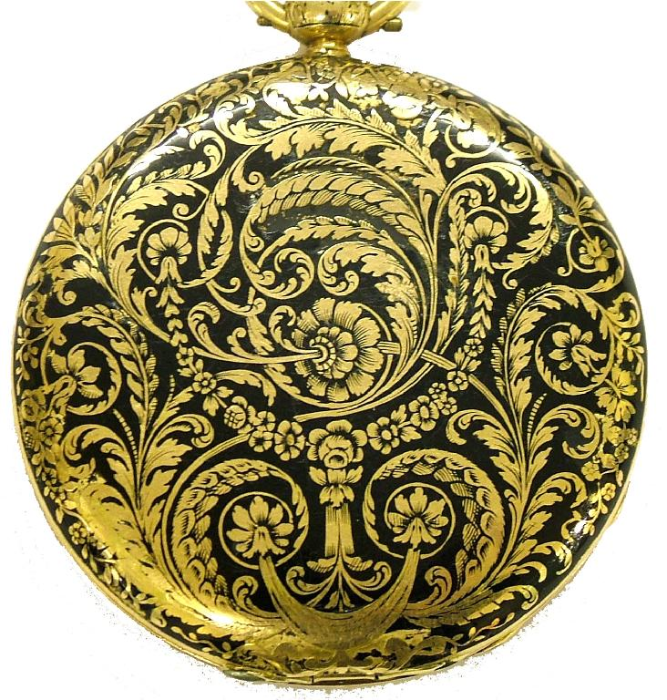 Attractive gold and enamel slim hunter pocket watch the cuvette