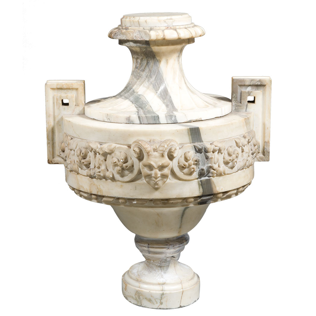 Neoclassical Style Carved Marble Urn In gray and white with