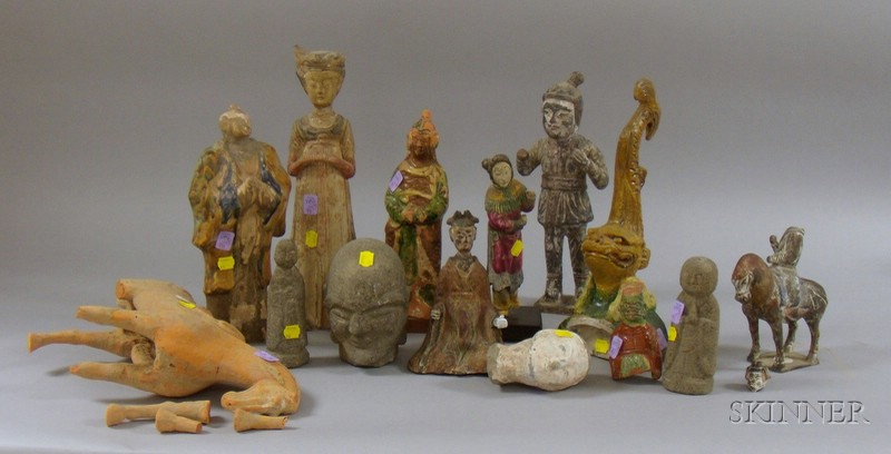Group of Chinese Tomb Figures Fragments and Ceramics including two