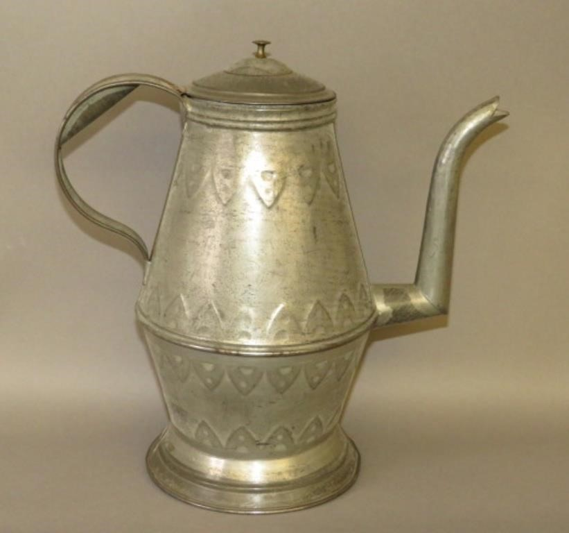 EMBOSSED PA TIN GOOSENECK TEA KETTLEca mid late 19th century