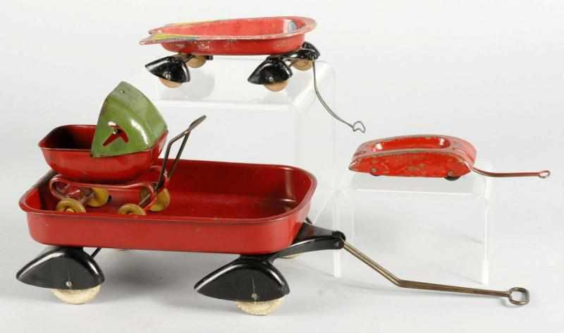 Lot of 4 Pressed Steel Vehicle Toys Description American Includes