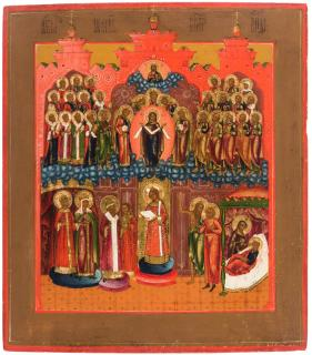 A RUSSIAN ICON OF THE PROTECTING VEIL OF THE VIRGIN