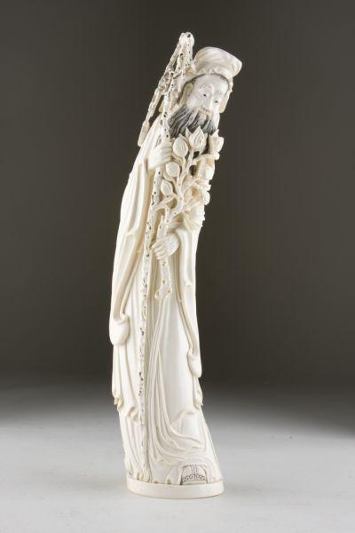 Antique Ivory Tusk Figure of Jurojin Chinese signed on the