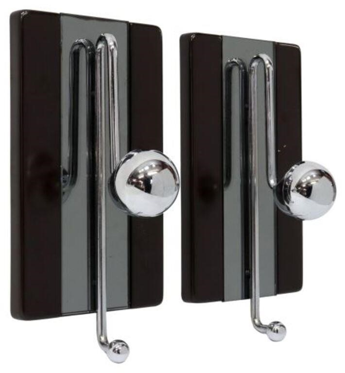 pair Mid century modern wall mounted hat coat hooks attributed