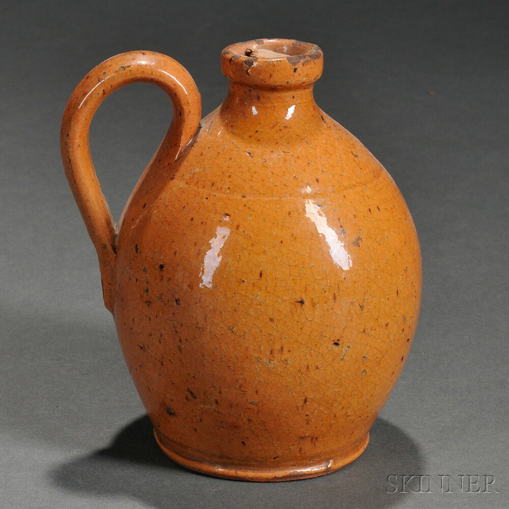 Small Redware Jug New England early 19th century the ovoid