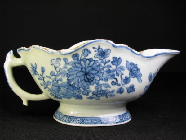 18th century blue and white transfer ware Chinese sauce boat